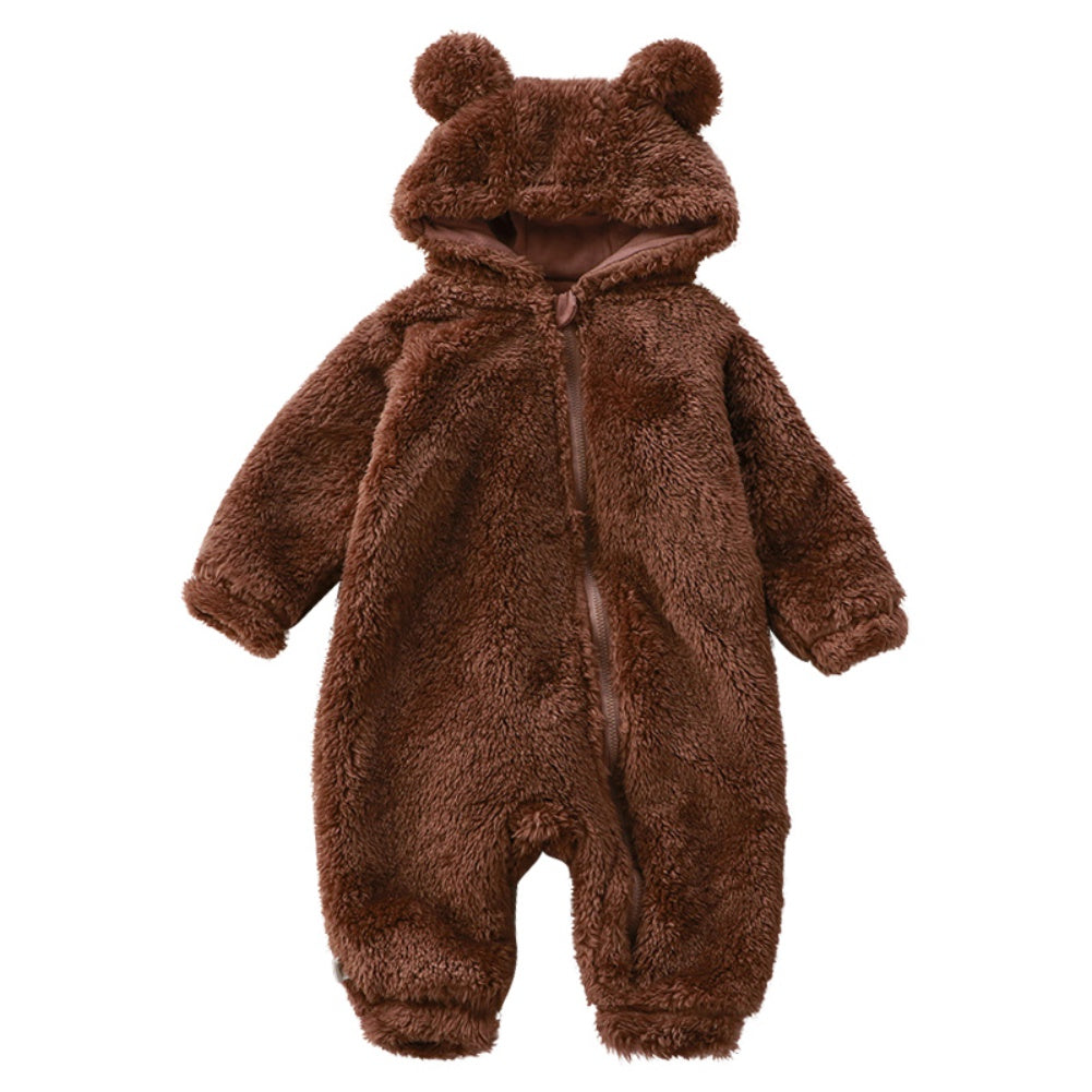 Hooded Fleece Jumpsuit for Infants & Toddlers with Animal Ears | Zip-Front Bodysuit for Boys & Girls | Winter Sleepwear 0-36 Months | Thomler