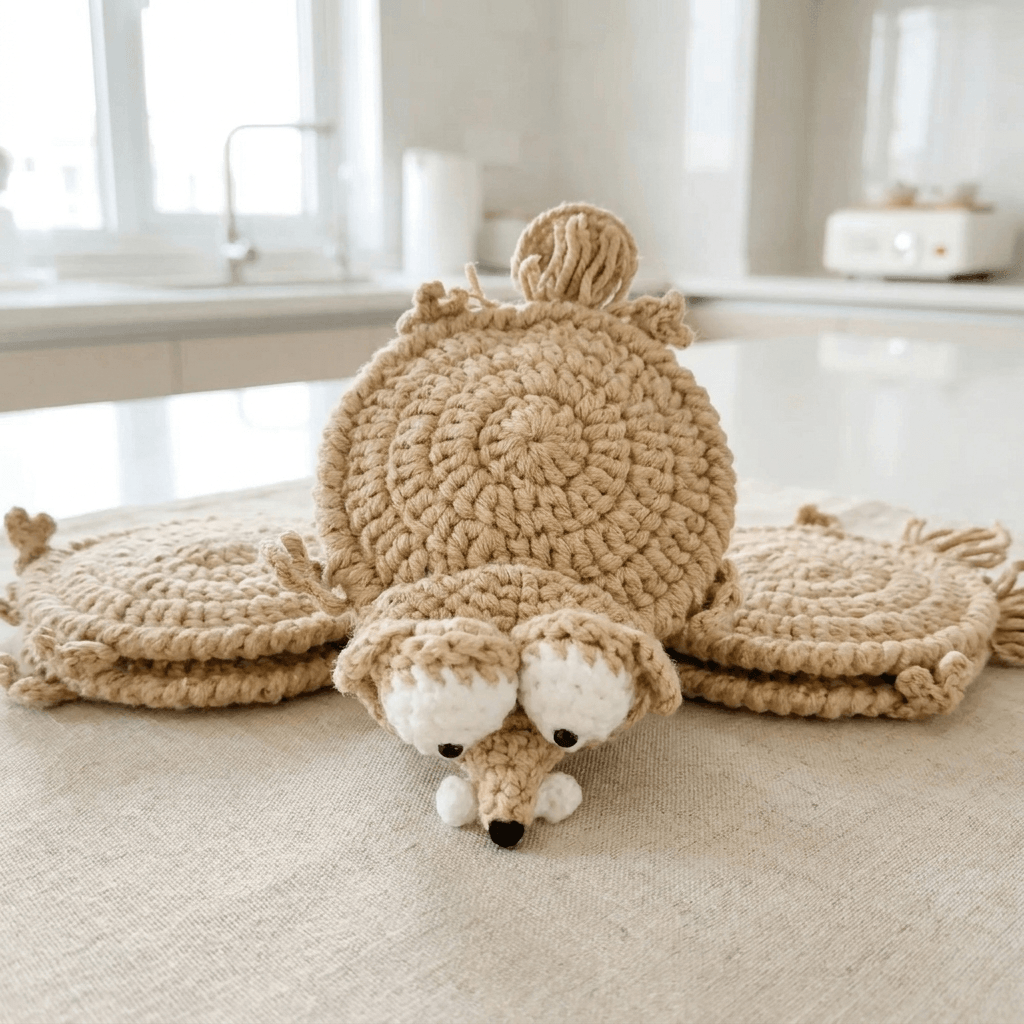 Handmade Crochet Squirrel Coaster Set for Coffee & Tea Lovers – Whimsical Drink Mat Protects Tables | Thomler