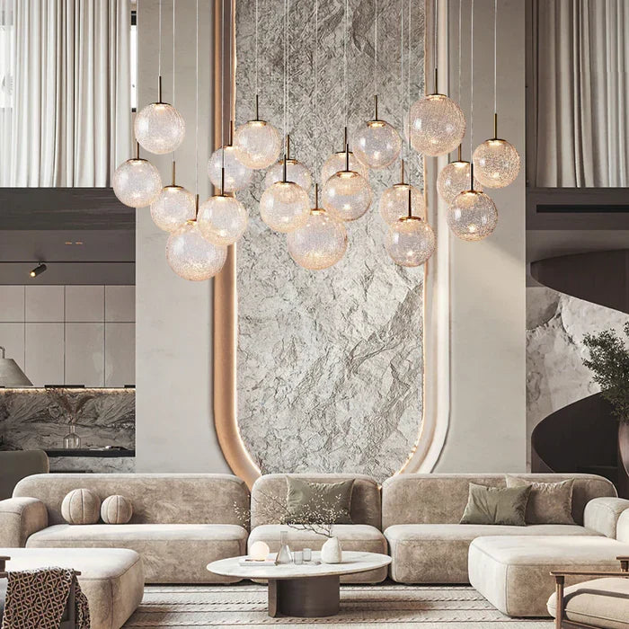 Modern Hanging Linear Chandelier with Hand-Blown Glass Globes & LED Lights for Dining Room & Kitchen Island | Thomler