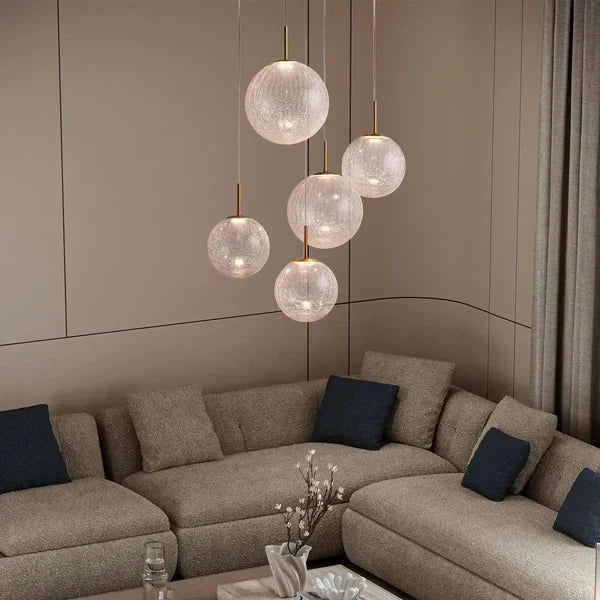 Adjustable Multi-Globe LED Spiral Chandelier 20-43 in Diameter Crackle or Matte Glass Brass Finish for Entryway & Dining Room | Thomler