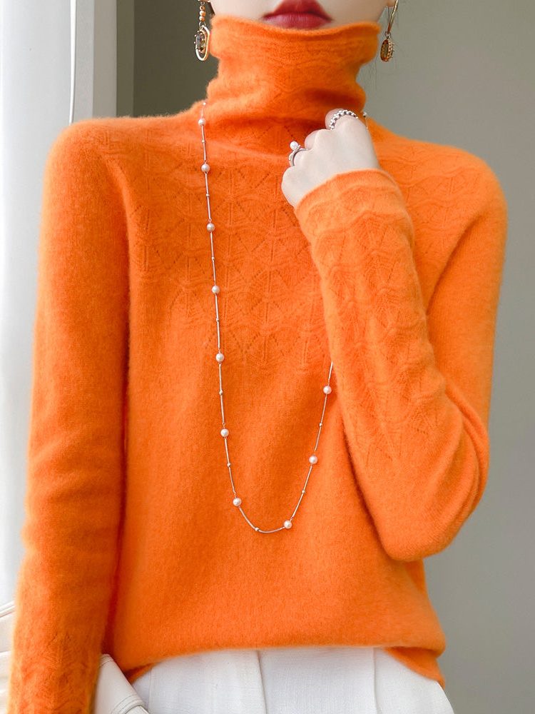 Women's Cashmere Funnel Neck Sweater with Textured Knit Detail | Thomler