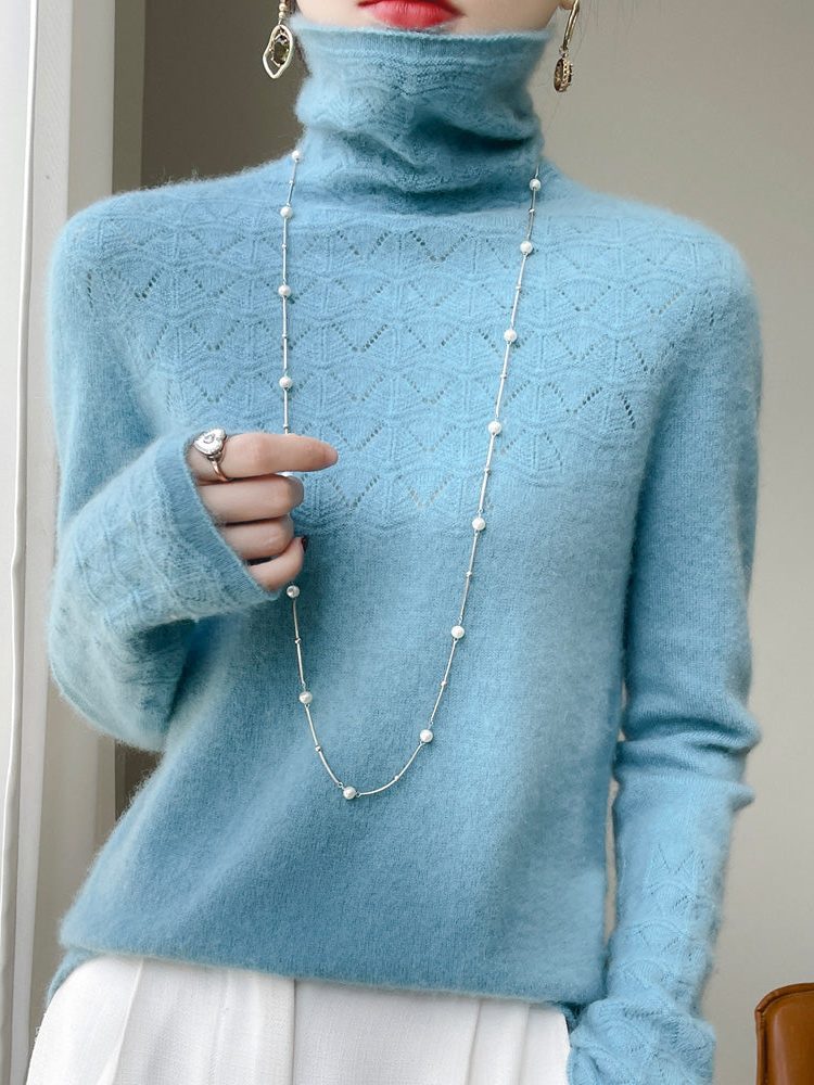 Women's Cashmere Funnel Neck Sweater with Textured Knit Detail | Thomler