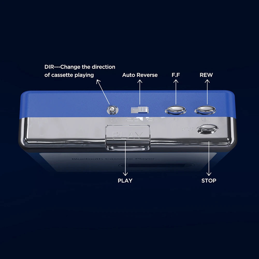 Portable Cassette Player with Bluetooth – Auto-Reverse Tape Deck with Wireless & Wired Playback for Retro Music Lovers | Thomler