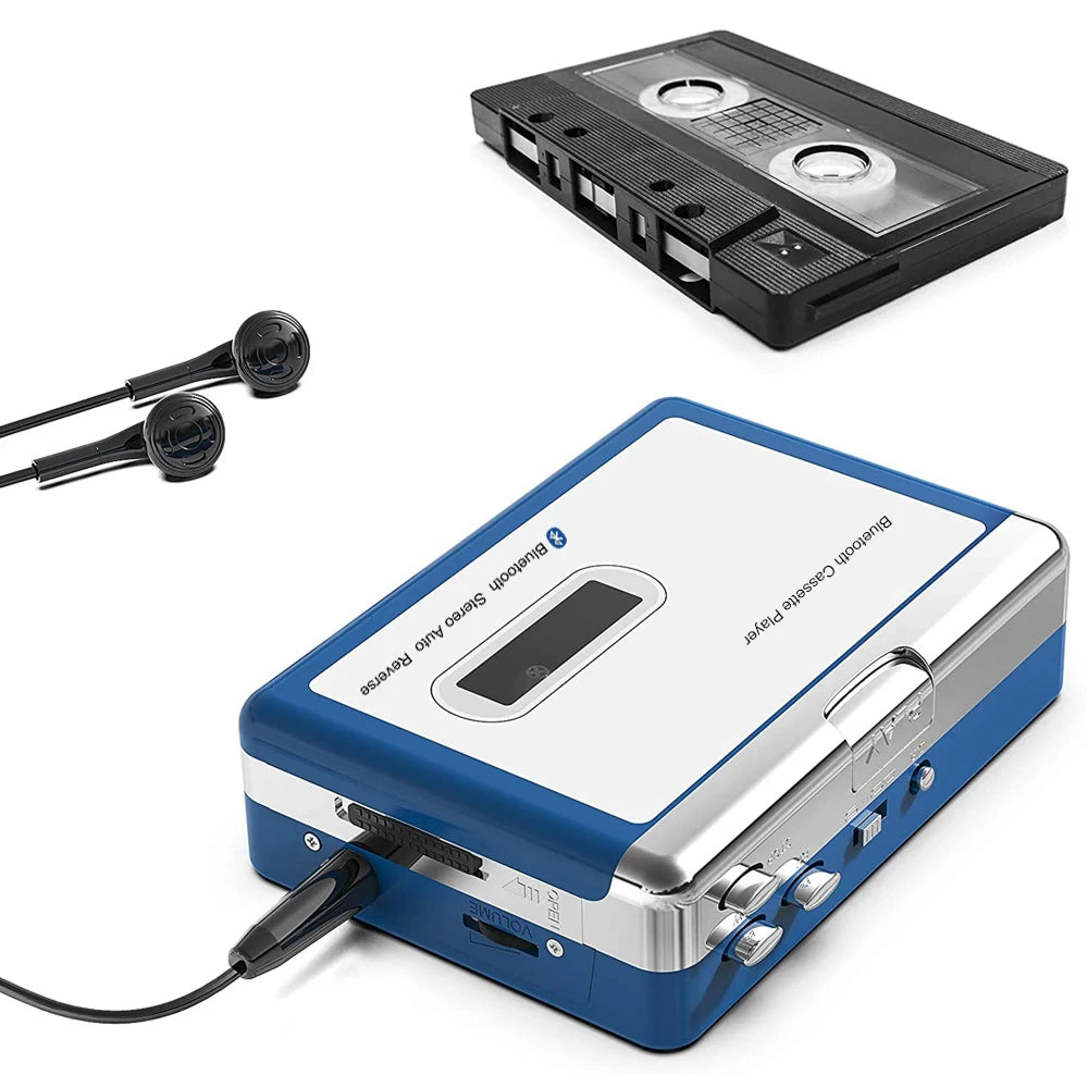 Portable Cassette Player with Bluetooth – Auto-Reverse Tape Deck with Wireless & Wired Playback for Retro Music Lovers | Thomler
