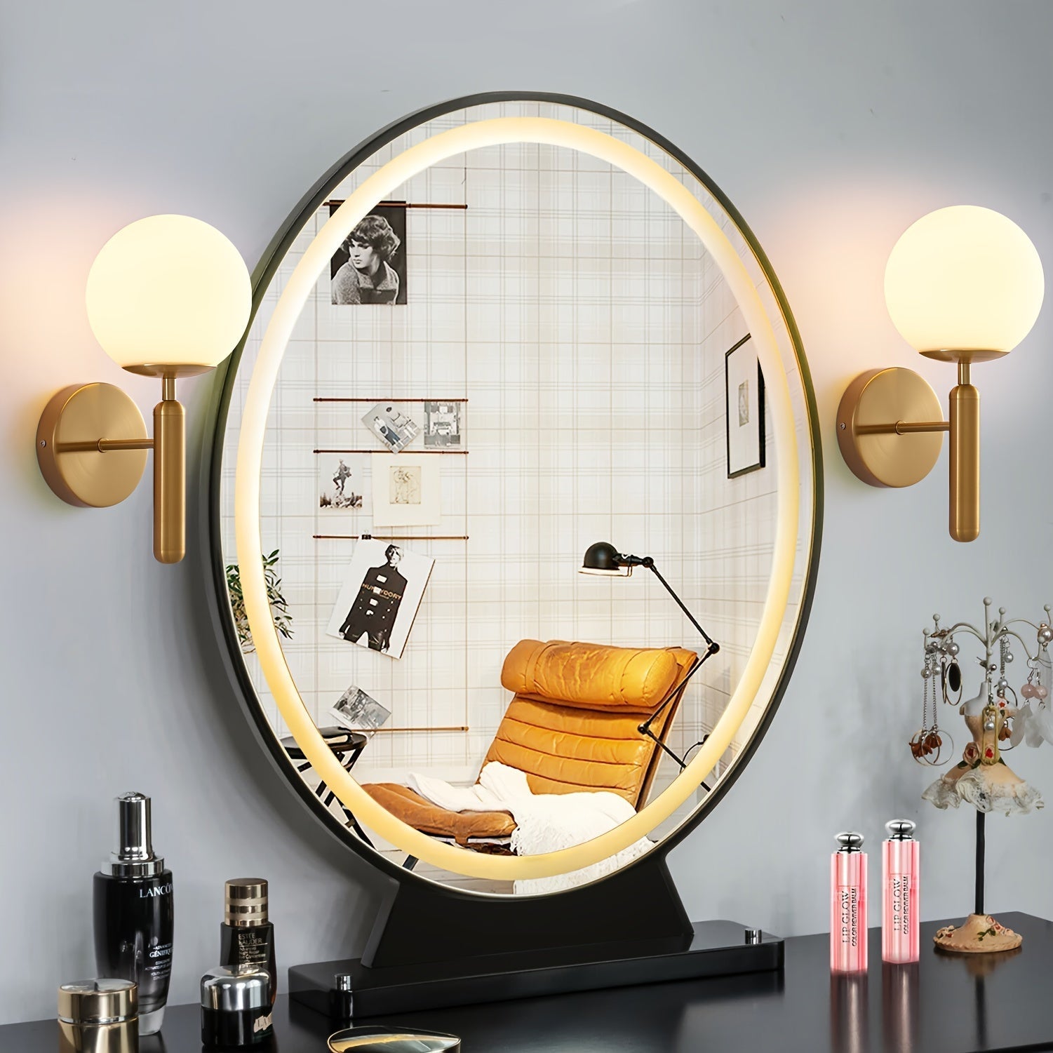 Semi-Flush Spherical Wall Light with Frosted Shade | Metal Sconce for Bedroom, Bathroom & Hallway | Hardwired G9 Socket 110V-240V | Modern | Thomler