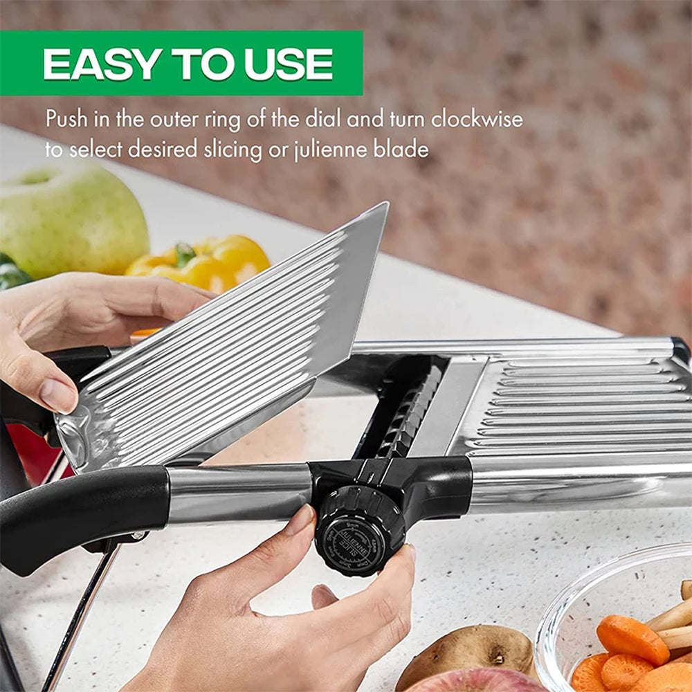Adjustable Vegetable Slicer with 6 Thickness Settings & Safety Guard for Potatoes, Cucumbers, Carrots | Thomler