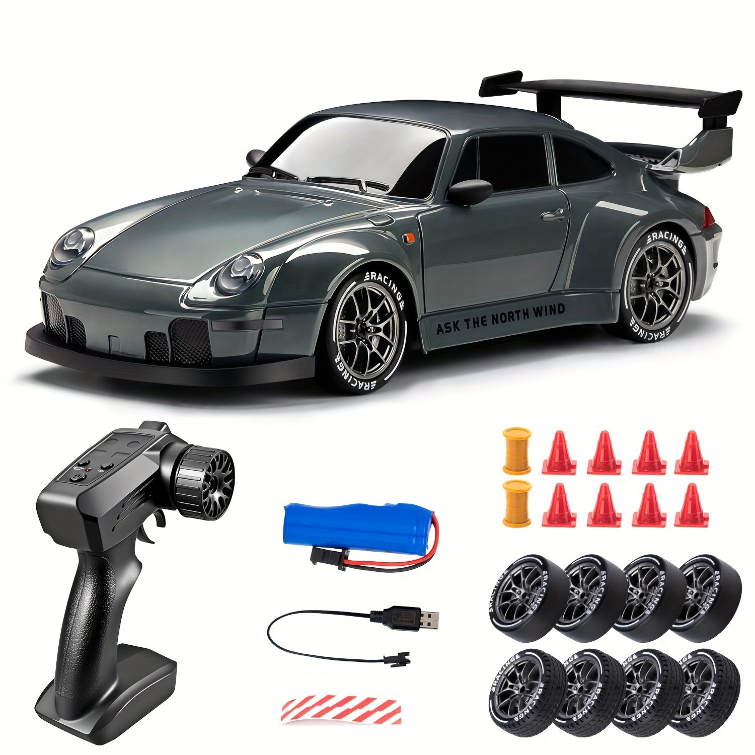 RC Drift Car Plastic 20.0 cm Grey 4WD Indoor Racing Remote Control Toy With Illuminated Wheels | Thomler