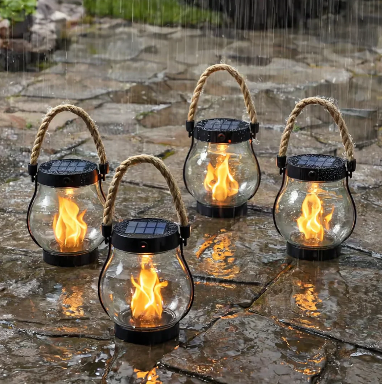 Rechargeable Portable Lantern with Hemp Handle for Patio, Camping & Indoor Ambience — Smart Auto-On Sensor, Type-C USB Charging, Compact 4.7 | Thomler
