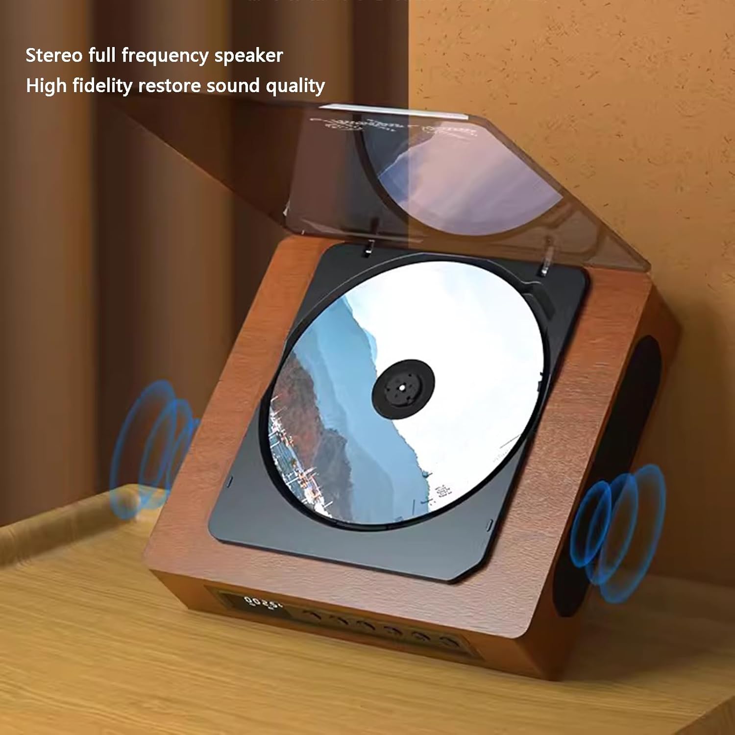 CD Player Wood Finish Bluetooth Streaming FM Radio Home Audio Music System LCD Display Type C Connectivity | Thomler