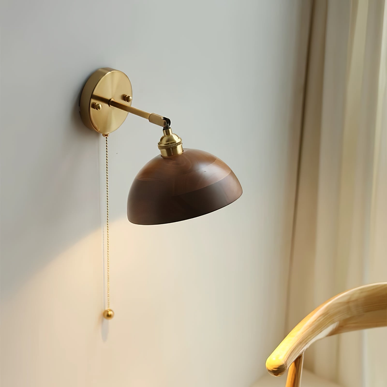 Wooden Wall Sconce 6.3 in to 7.1 in Walnut Indoor Accent Lighting for Living Room Bedroom Hallway Decor | Thomler