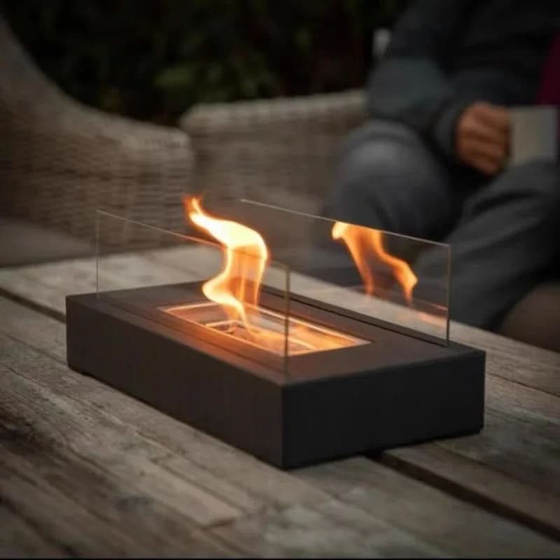 Tabletop Fireplace Glass Steel 11.0 in Bioethanol Indoor Outdoor Modern Portable Fire Decor | Thomler