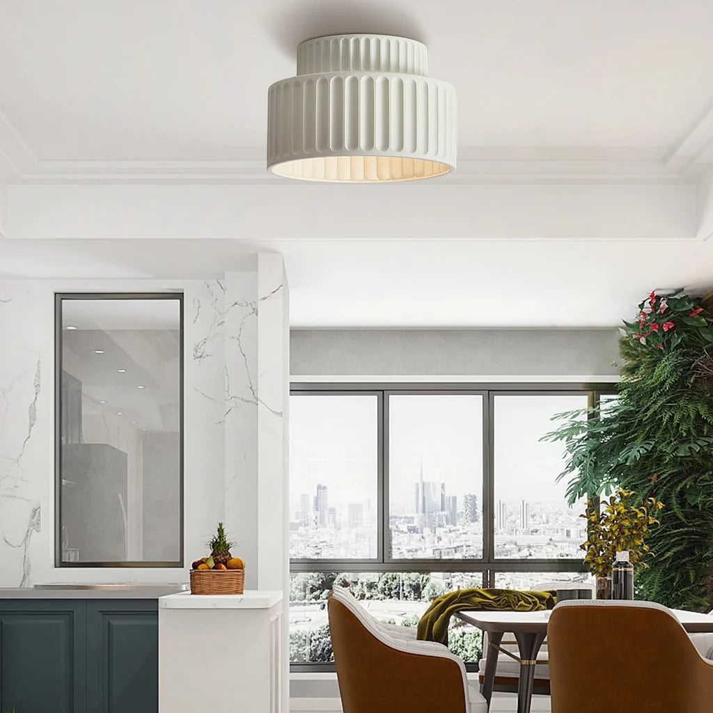 Ceiling Lamp Resin Ribbed 25.0 cm White Compact Living Room Kitchen Lighting Modern Minimalist Hanging Fixture | Thomler