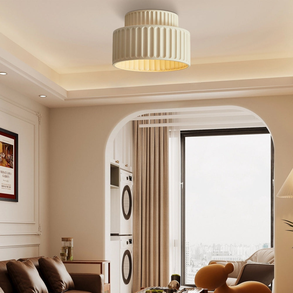 Ceiling Lamp Resin Ribbed E27 White Compact Living Room Kitchen Hallway Flush Mount Modern Scandinavian Lighting | Thomler