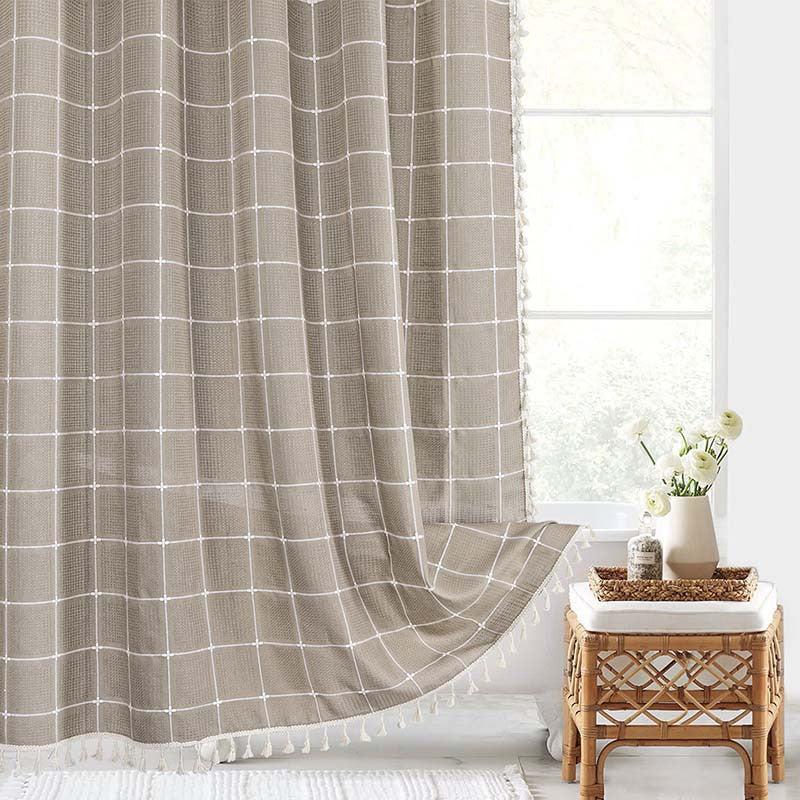 Shower Curtain Premium Linen 180.0 x 200.0 cm Grey Bathroom Waterproof Tassel Bohemian Bath Screen Privacy Curtain | Thomler