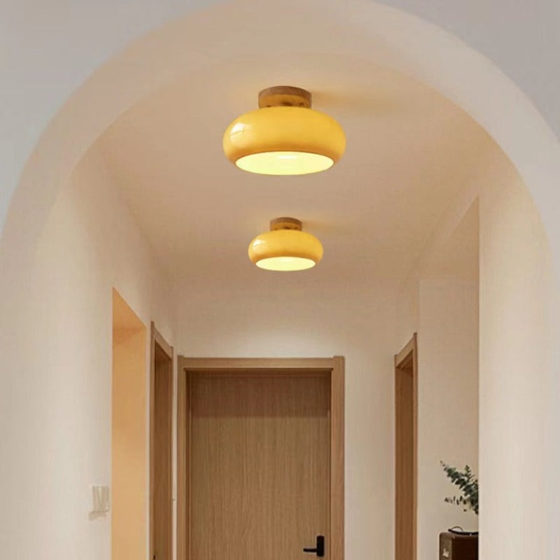 Recessed Wood Flush Mount Ceiling Light with Glass Shade for Living Room & Dining Room – Modern Indoor Lighting Fixture | Thomler
