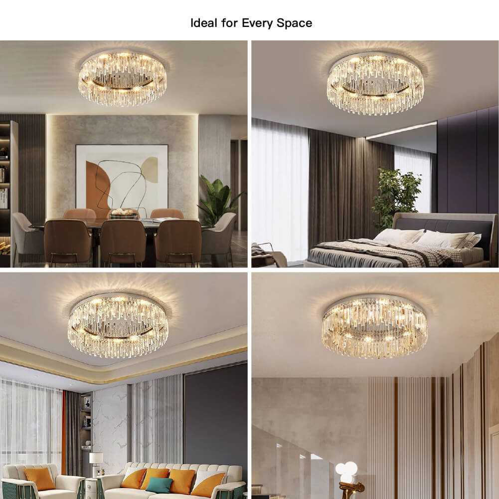 Ceiling Lamp Crystal 50.0–100.0 cm Chrome Living Room Bedroom Flush Mount Light Dimmable Chandelier Alternative | Thomler