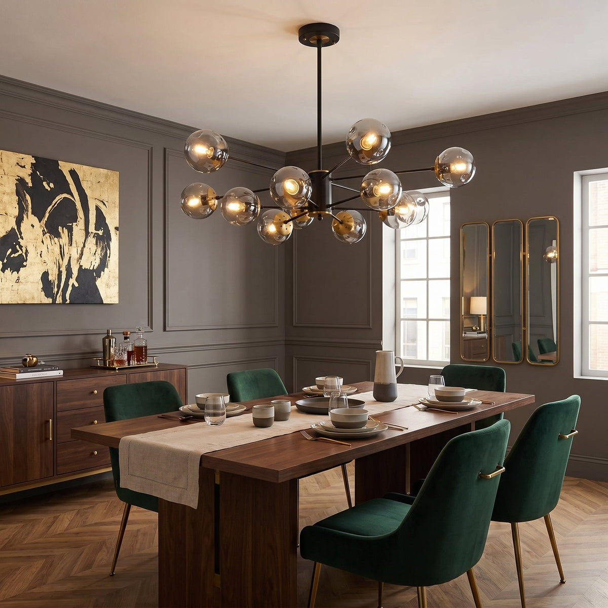Glass Globe Chandelier Modern Multi-Light Fixture for Dining Room Living Room Bedroom Iron Frame E26 Base 6 8 12 16 Lights | Thomler