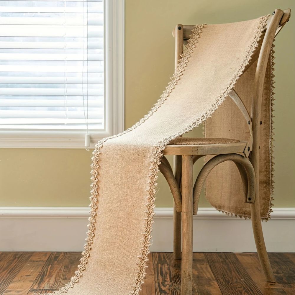 Table Runner Natural Jute 30.0 cm x 180.0 cm Beige Rustic Dining Table Buffet Linen Decor | Thomler