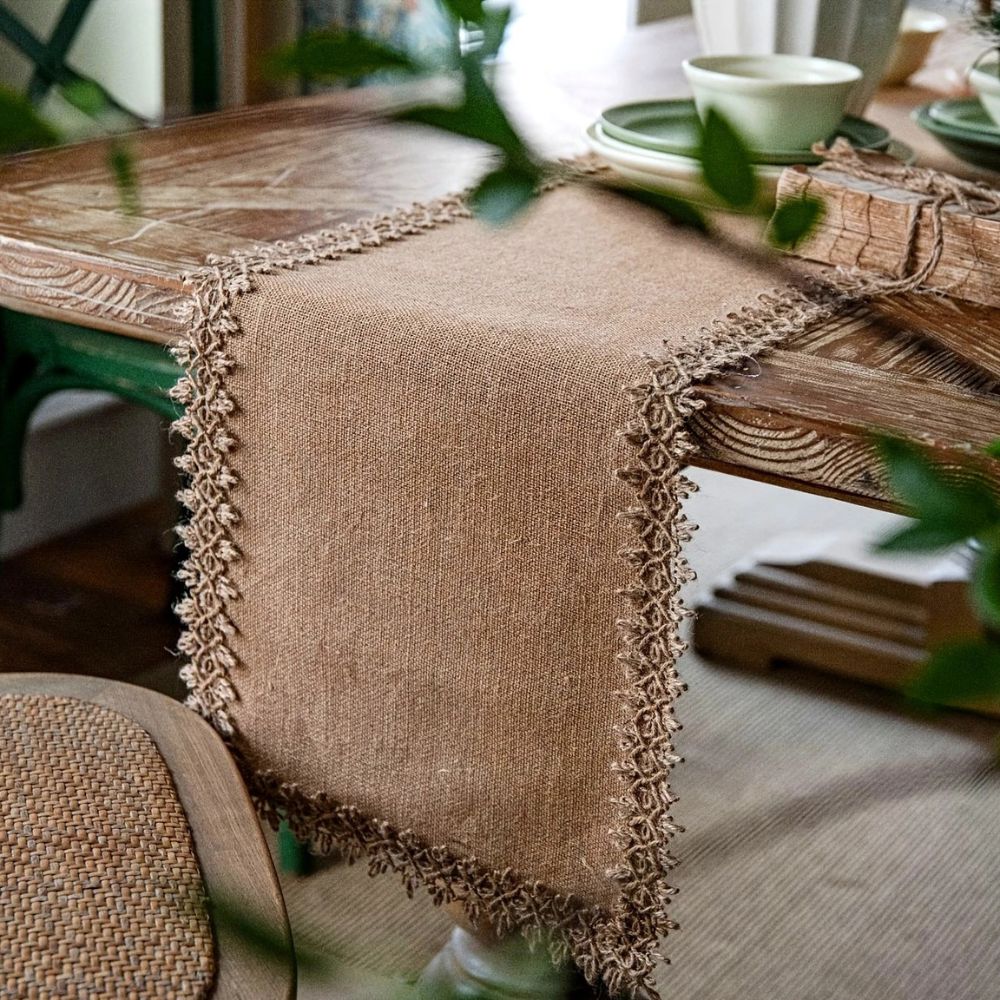 Table Runner Natural Jute 30.0 cm x 180.0 cm Beige Rustic Dining Table Buffet Linen Decor | Thomler