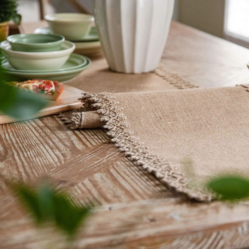 Table Runner Natural Jute 30.0 cm x 180.0 cm Beige Rustic Dining Table Buffet Linen Decor | Thomler