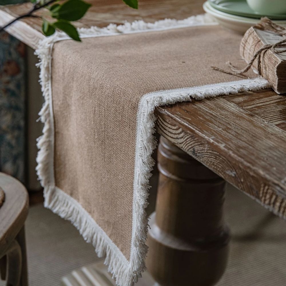 Table Runner Natural Jute 30.0 cm x 180.0 cm Beige Rustic Dining Table Buffet Linen Decor | Thomler