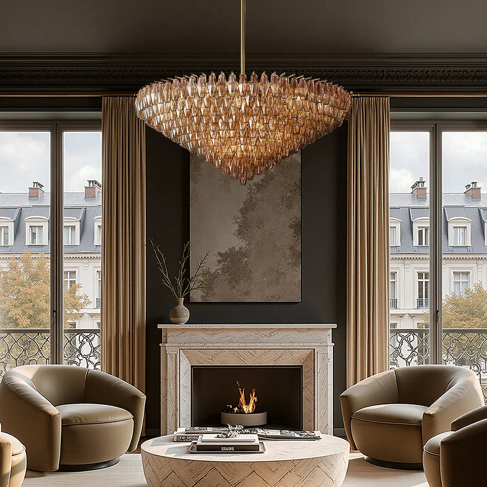 Chandelier Glass Multi Tier Round 36.6 in Dining Room Living Room Ceiling Light Modern Luxury Fixture Adjustable Hanging | Thomler