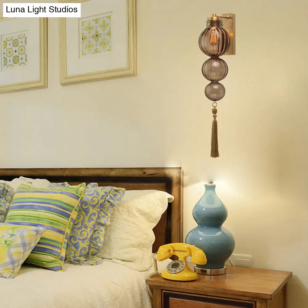 Round Glass Wall Sconce with Decorative Tassel | Asian-Inspired Globe Fixture | Chrome or Brass Finish for Living Room, Hallway, Bedroom | Thomler