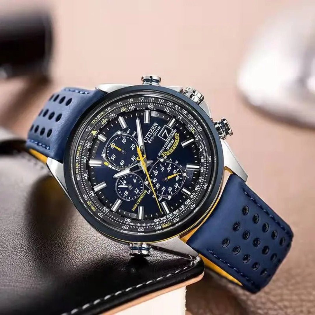 Men's Stainless Steel Chronograph Watch with Date Display & Leather Strap | Water Resistant Quartz Dress Wristwatch for Everyday Wear | Thomler