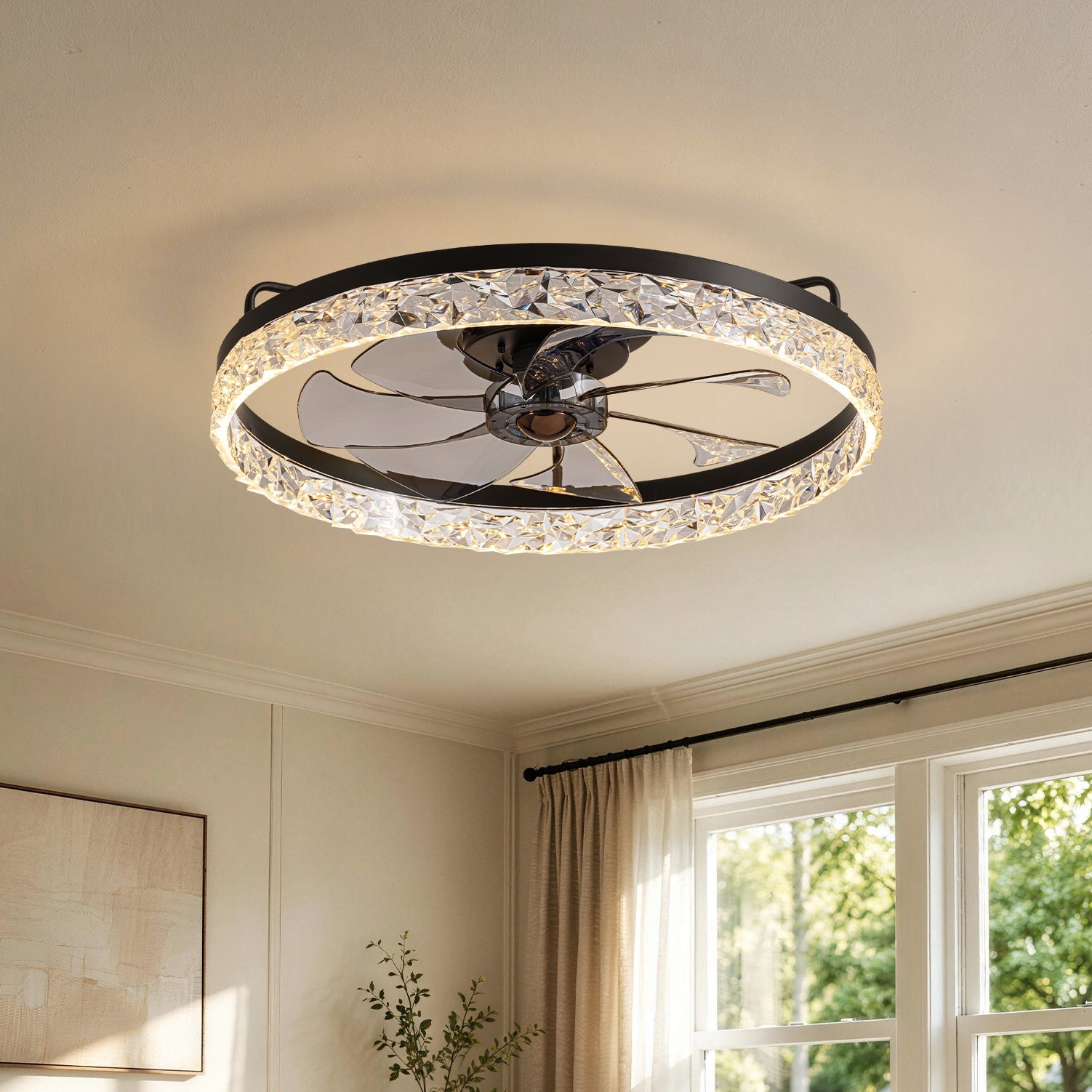 Flush Mount Ceiling Fan with Light and Remote 20 Inch Low Profile LED Fan Light Dimmable 3 Color Temps 6 Speed Reversible Blades for | Thomler