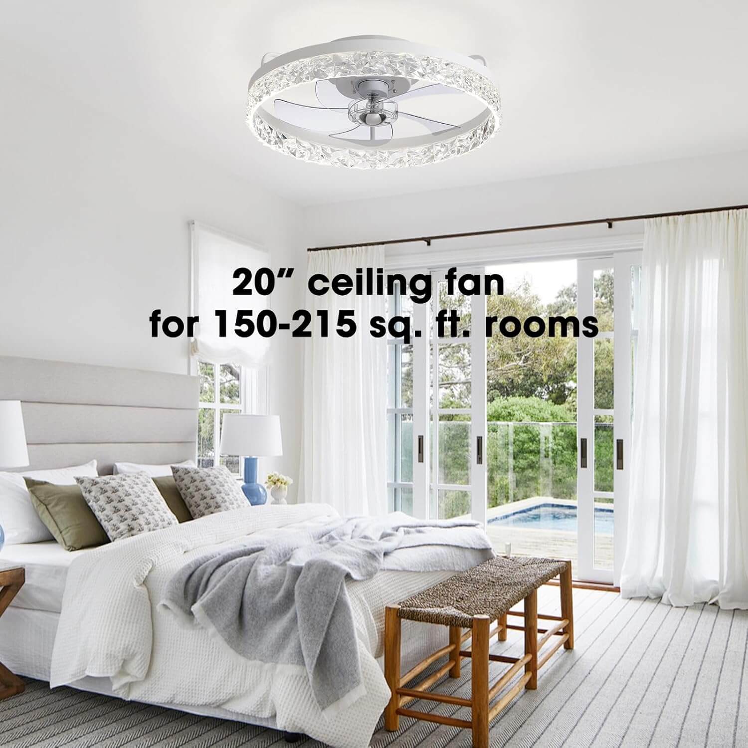 Flush Mount Ceiling Fan with Light and Remote 20 Inch Low Profile LED Fan Light Dimmable 3 Color Temps 6 Speed Reversible Blades for | Thomler