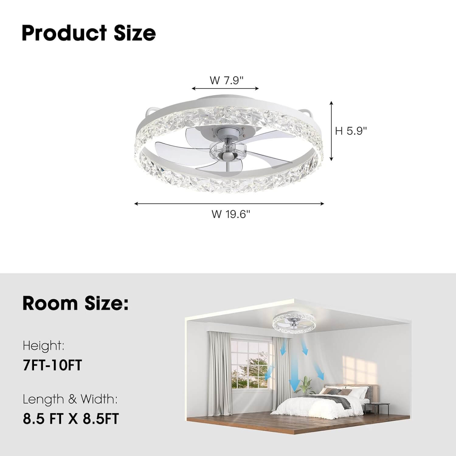 Flush Mount Ceiling Fan with Light and Remote 20 Inch Low Profile LED Fan Light Dimmable 3 Color Temps 6 Speed Reversible Blades for | Thomler