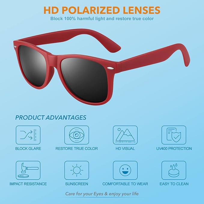 Polarized Retro Sunglasses UV400 Protection Unisex Vintage Eyewear Driving Hiking Water Sports Glare Reduction Lightweight Frames Men Women | Thomler
