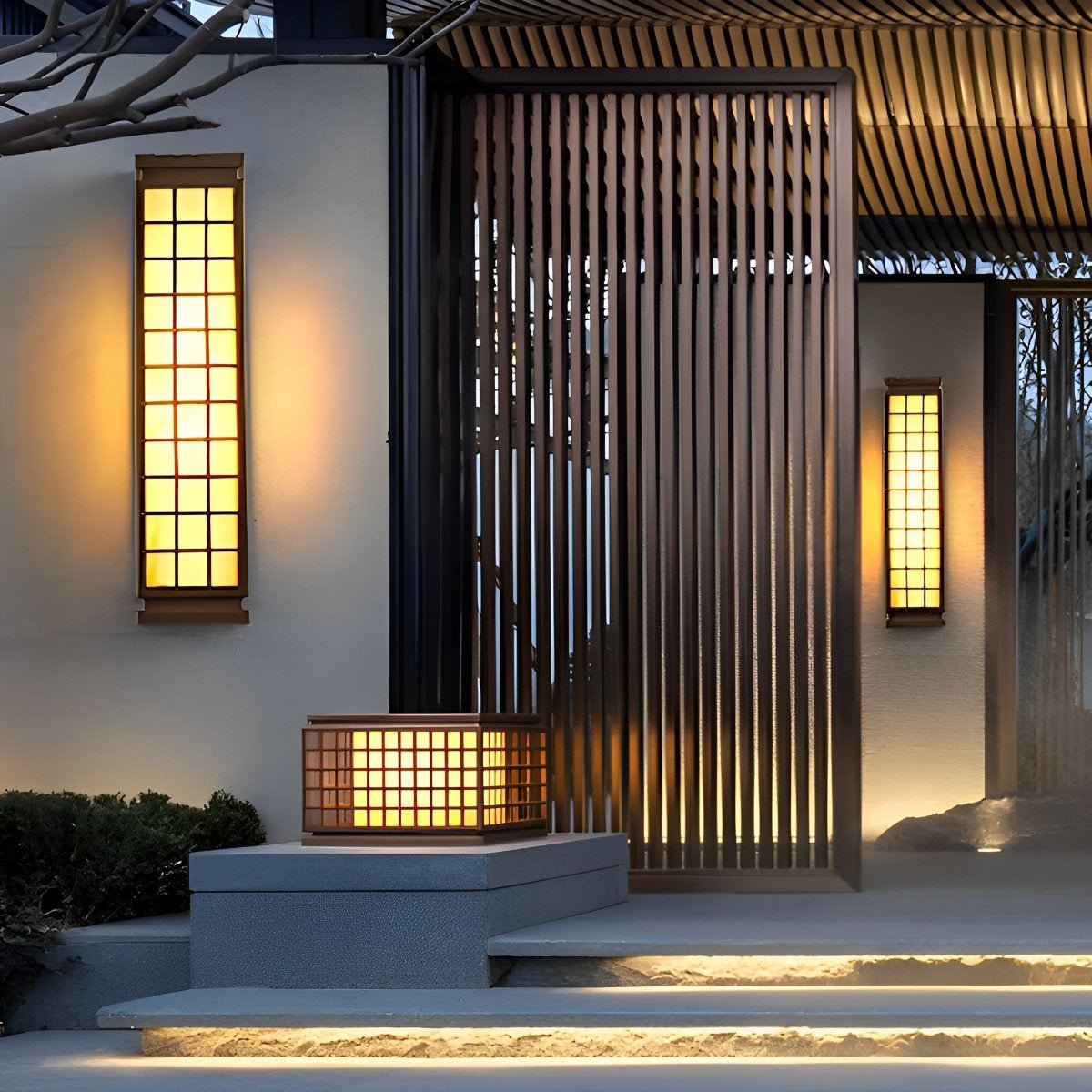 Outdoor Wall Lamp Stainless Steel 46.0 cm Waterproof Bronze Garden Driveway Japanese Grid Light | Thomler