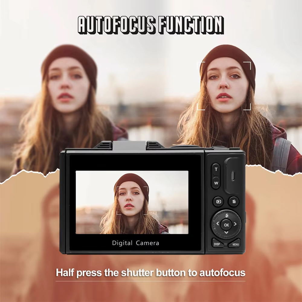 Compact 4K Digital Video Camera with Flip Screen & 18x Zoom for Vlogging, Content Creation, Travel & Photography | Thomler
