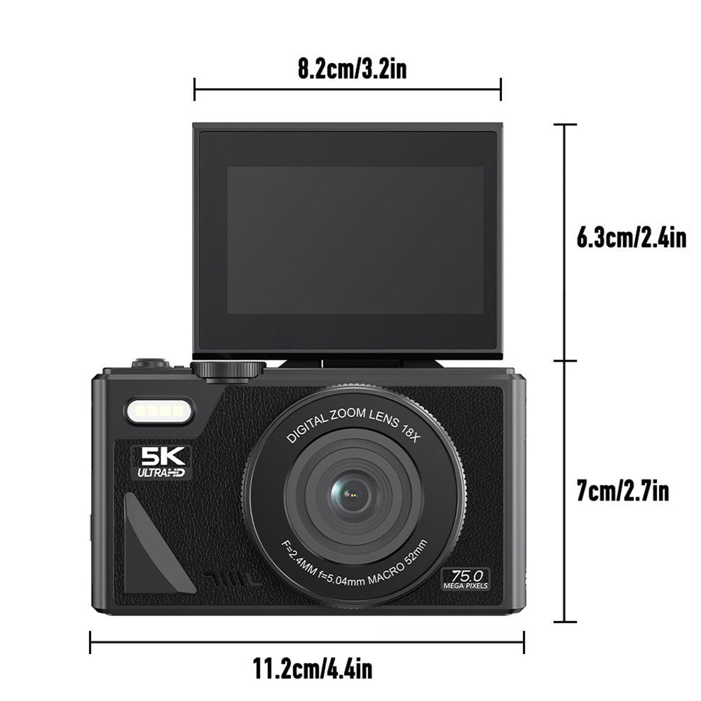Compact 4K Digital Video Camera with Flip Screen & 18x Zoom for Vlogging, Content Creation, Travel & Photography | Thomler