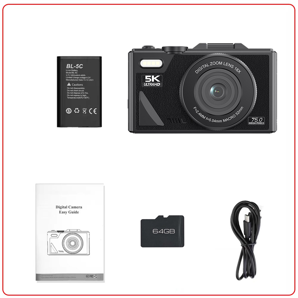 Compact 4K Digital Video Camera with Flip Screen & 18x Zoom for Vlogging, Content Creation, Travel & Photography | Thomler