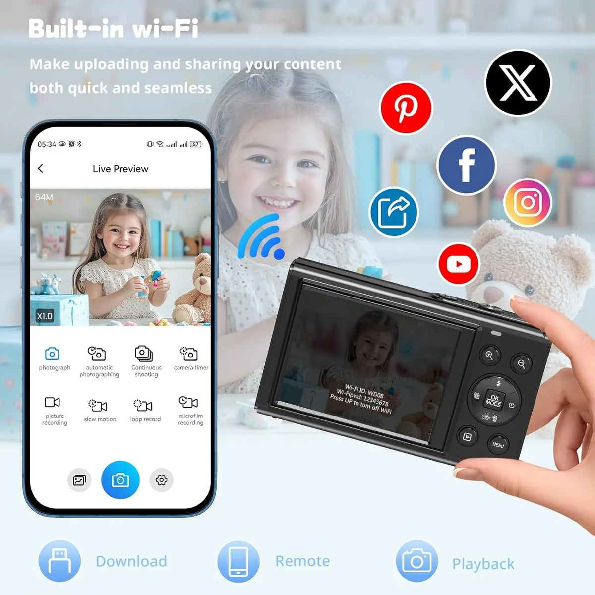 Dual-Screen Vlogging Camera with UHD Video Recording & Autofocus | 13MP Sensor & 18x Zoom | Wireless Connectivity for Content Creators & | Thomler