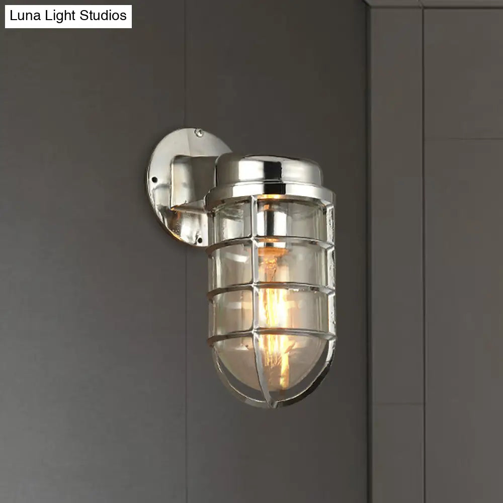 Metal Cage Wall Sconce with Glass Shade – Industrial Hardwired Light for Hallway, Bedroom, Dining Room – 4" Wide 1-Light Fixture | Thomler