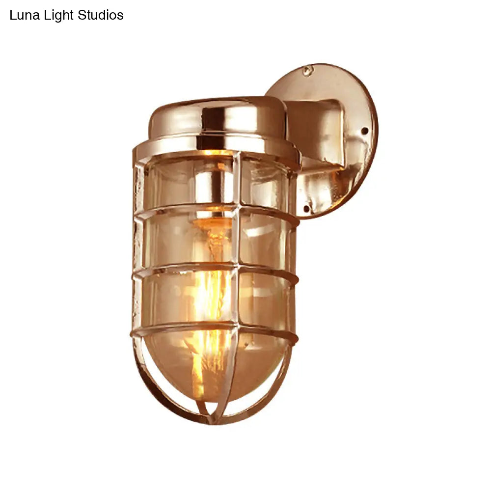 Metal Cage Wall Sconce with Glass Shade – Industrial Hardwired Light for Hallway, Bedroom, Dining Room – 4" Wide 1-Light Fixture | Thomler