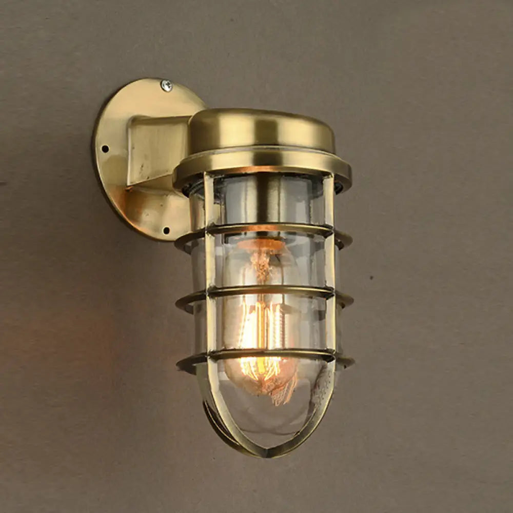 Metal Cage Wall Sconce with Glass Shade – Industrial Hardwired Light for Hallway, Bedroom, Dining Room – 4" Wide 1-Light Fixture | Thomler