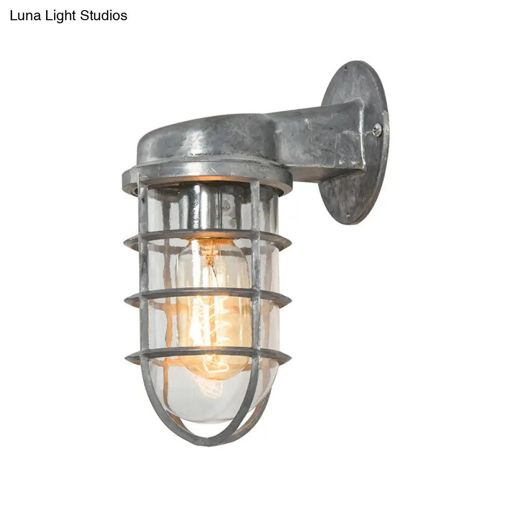 Metal Cage Wall Sconce with Glass Shade – Industrial Hardwired Light for Hallway, Bedroom, Dining Room – 4" Wide 1-Light Fixture | Thomler