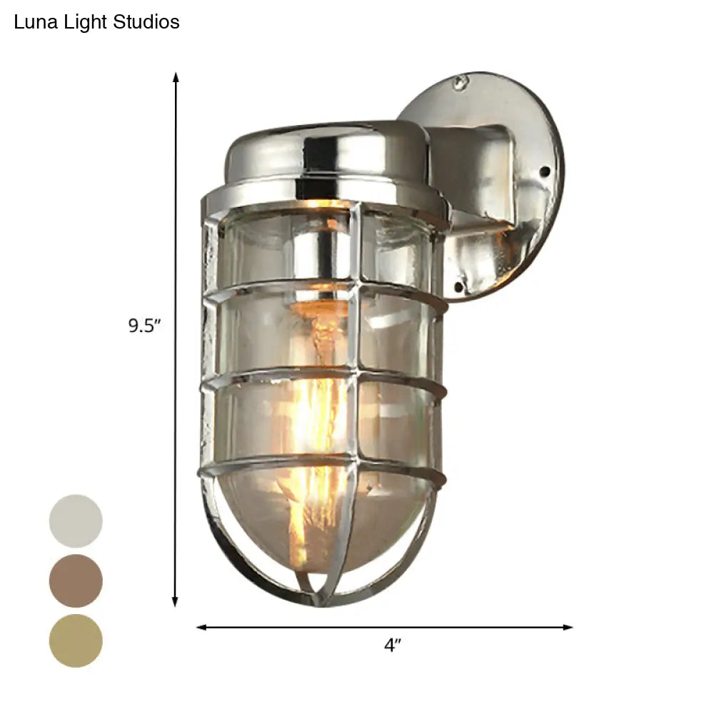Metal Cage Wall Sconce with Glass Shade – Industrial Hardwired Light for Hallway, Bedroom, Dining Room – 4" Wide 1-Light Fixture | Thomler