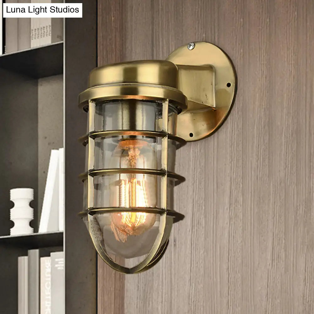 Metal Cage Wall Sconce with Glass Shade – Industrial Hardwired Light for Hallway, Bedroom, Dining Room – 4" Wide 1-Light Fixture | Thomler