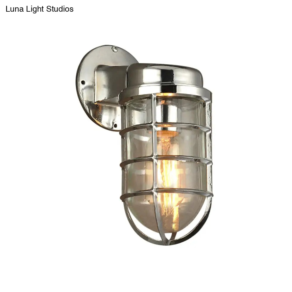 Metal Cage Wall Sconce with Glass Shade – Industrial Hardwired Light for Hallway, Bedroom, Dining Room – 4" Wide 1-Light Fixture | Thomler