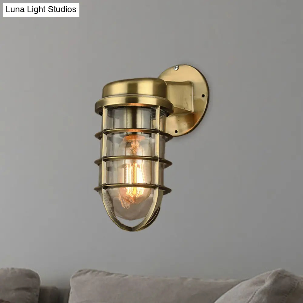 Metal Cage Wall Sconce with Glass Shade – Industrial Hardwired Light for Hallway, Bedroom, Dining Room – 4" Wide 1-Light Fixture | Thomler
