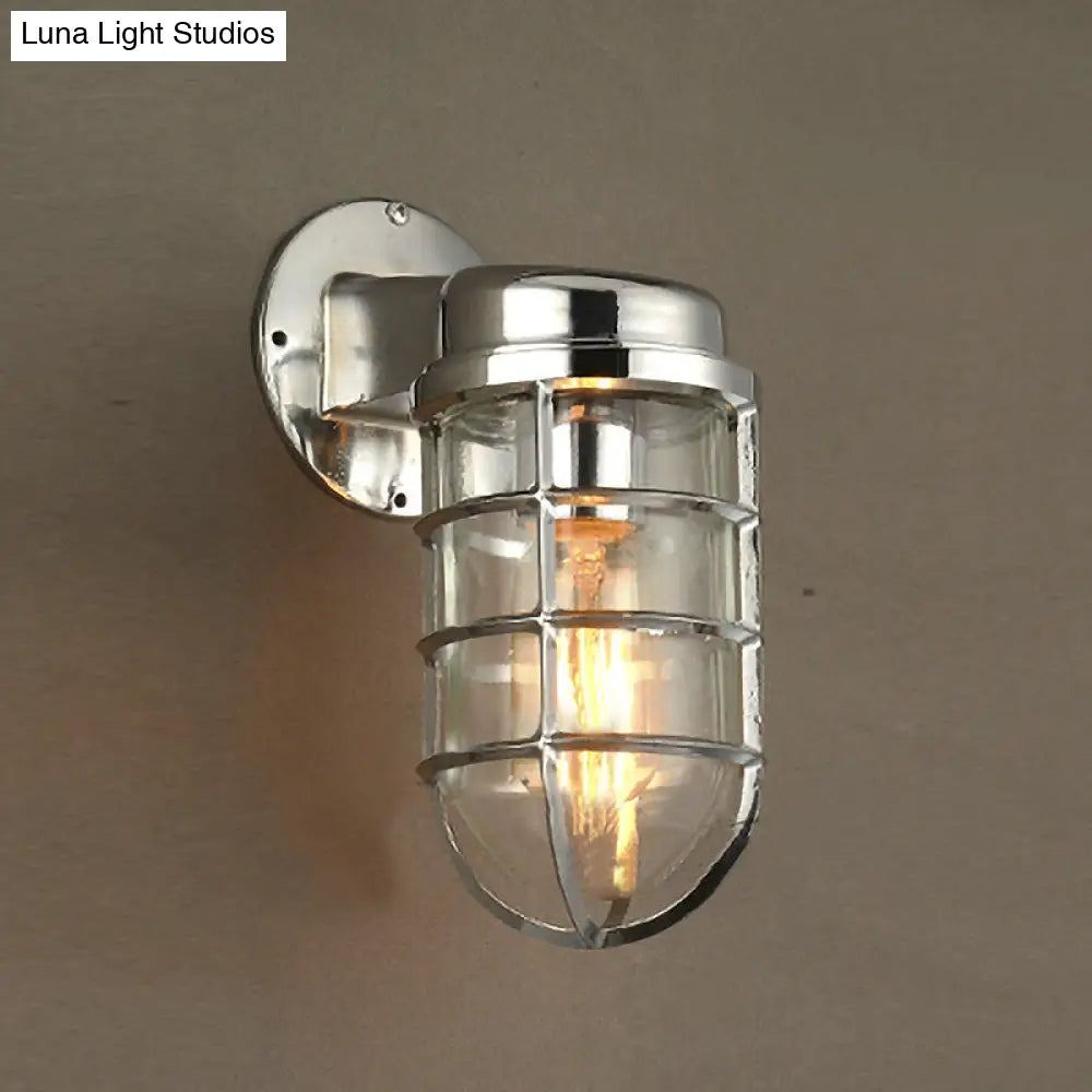 Metal Cage Wall Sconce with Glass Shade – Industrial Hardwired Light for Hallway, Bedroom, Dining Room – 4" Wide 1-Light Fixture | Thomler