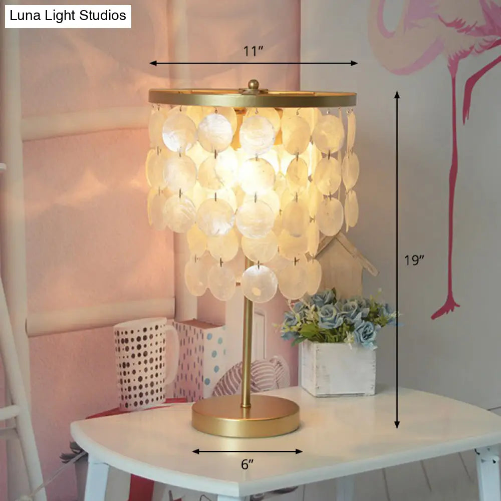 Two-Tier Seashell Table Lamp with Dual Sockets for Bedroom, Decorative Nightstand Accent Light in Gold Finish | Thomler