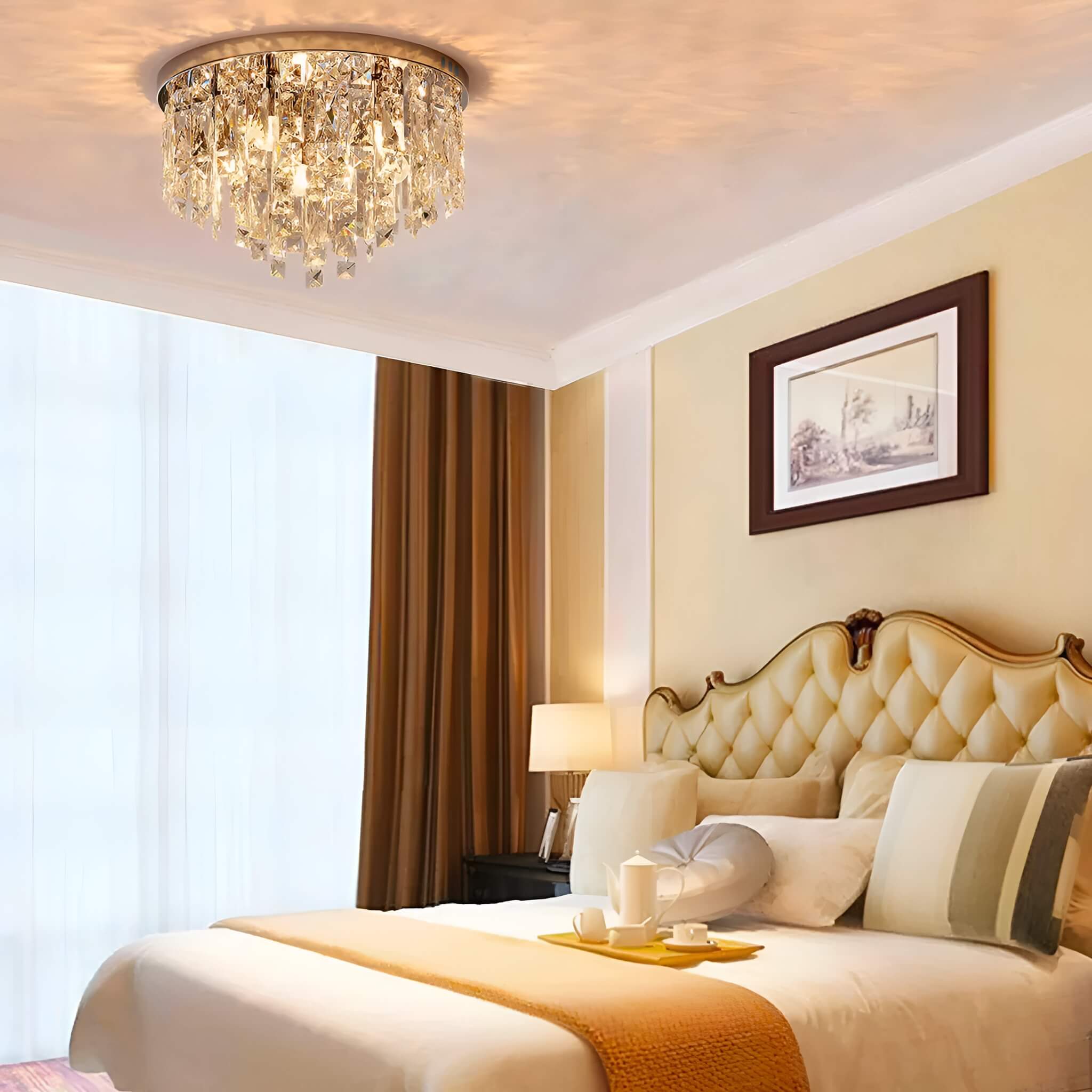 Flush Mount Crystal Ceiling Light Round Chandelier Chrome Finish for Bedroom Living Room Hallway Elegant Lighting Fixture Sparkling | Thomler
