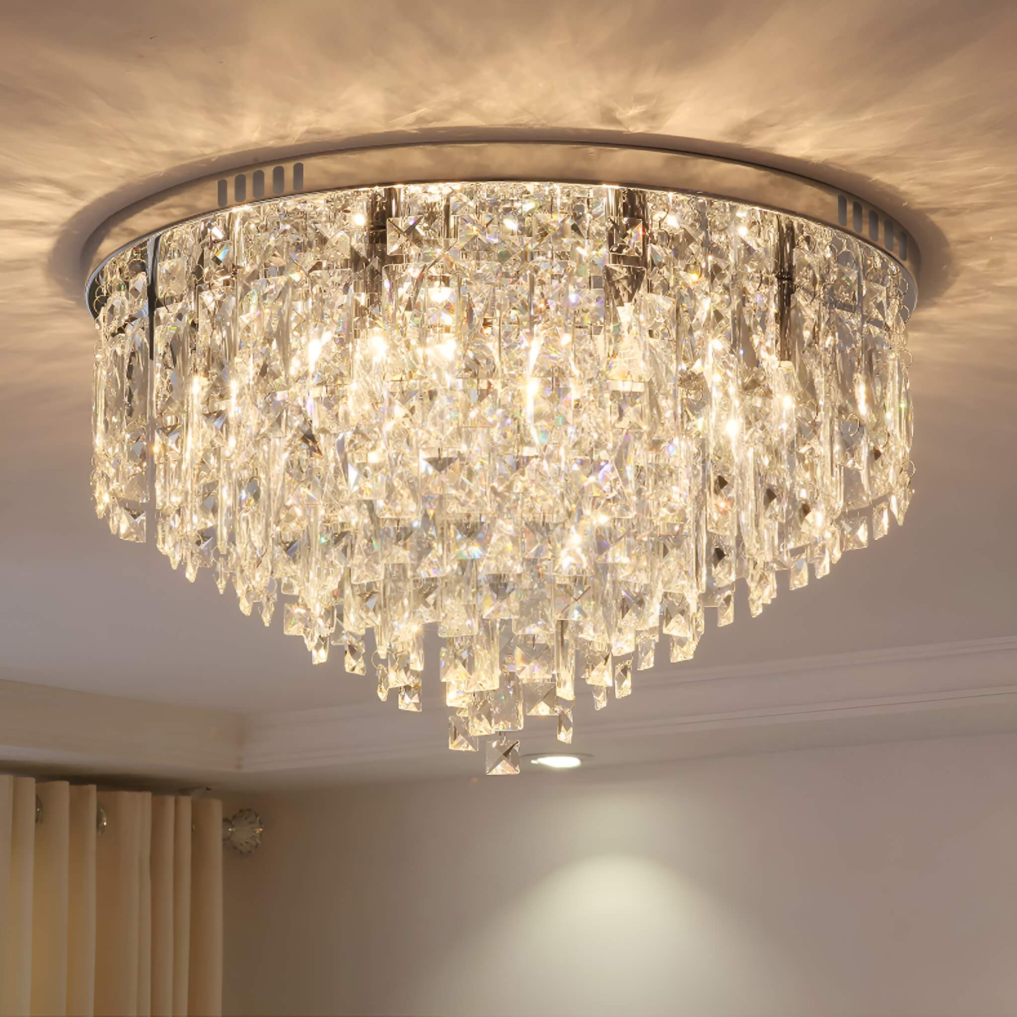 Flush Mount Crystal Ceiling Light Round Chandelier Chrome Finish for Bedroom Living Room Hallway Elegant Lighting Fixture Sparkling | Thomler