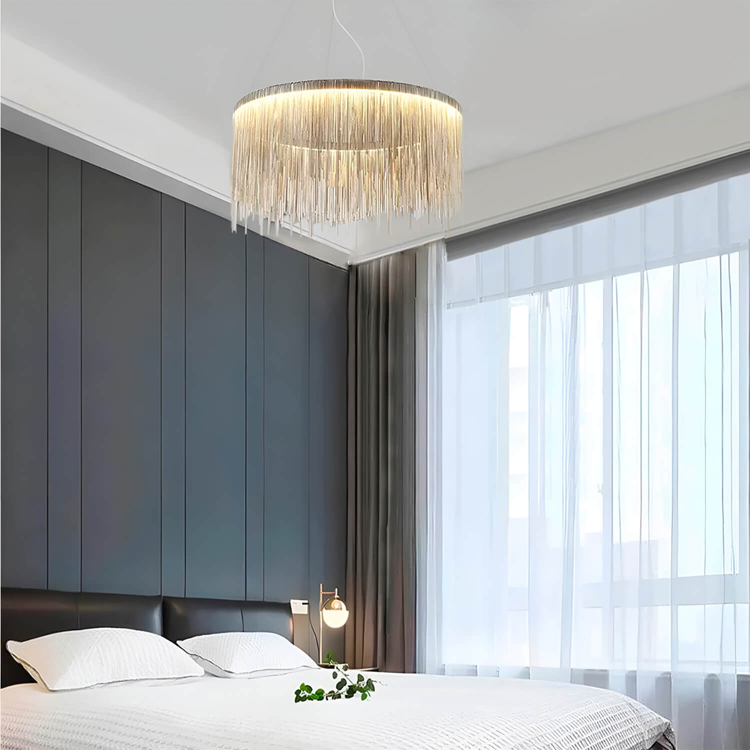 Circular Aluminum LED Chandelier Modern Ring Pendant Light Silver Finish for Dining Room Kitchen Bedroom Adjustable Height Ceiling Fixture | Thomler